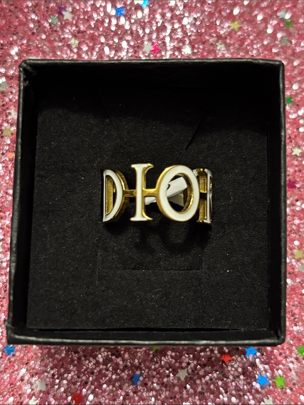Dior White and Gold Logo Ring